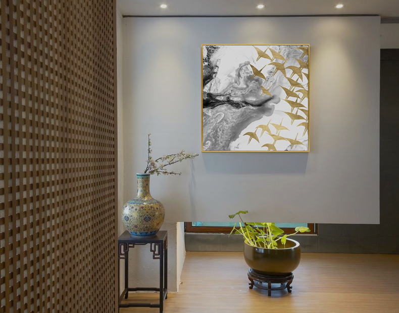 輕奢客廳臥室餐廳走廊玄關(guān)掛畫(huà)晶瓷畫(huà) 純手繪油畫(huà) 燕歸巢