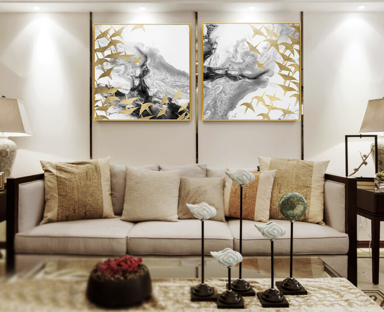 輕奢客廳臥室餐廳走廊玄關(guān)掛畫(huà)晶瓷畫(huà) 純手繪油畫(huà) 燕歸巢