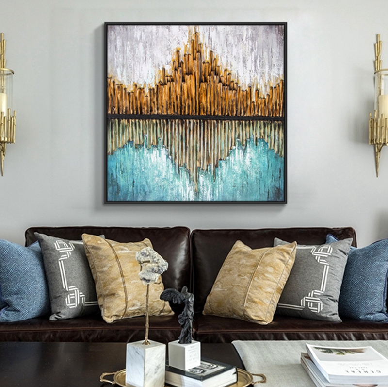 抽象客廳裝飾畫 臥室原創(chuàng)手繪實(shí)物畫 餐廳環(huán)保PS框掛畫 倒影